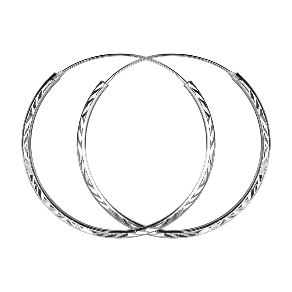 [10035194] 40mm Silver Diamond Cut Hoop Earrings
