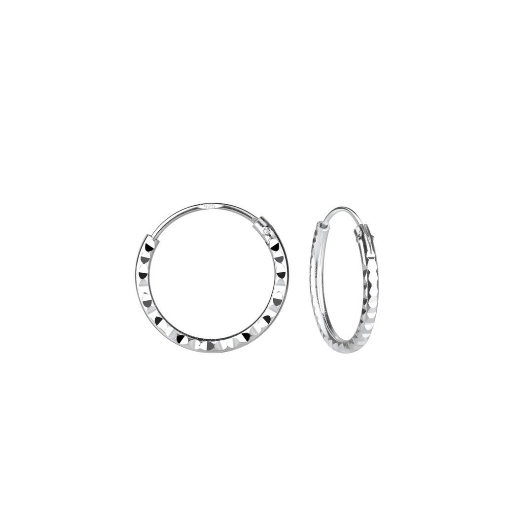 [10035364] 12mm Silver Diamond Cut Hoop Earrings