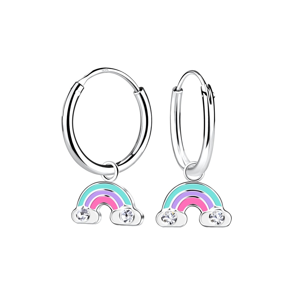 [10034701] Silver Rainbow Charm Hoop Earrings
