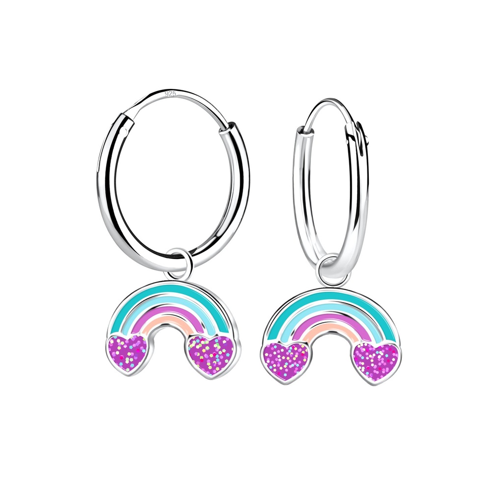 Silver Rainbow Charm Hoop Earrings