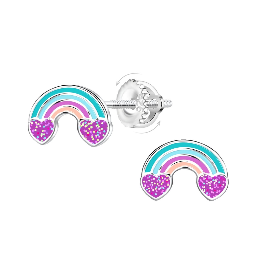 [10036034] Silver Rainbow Screw Back Earrings