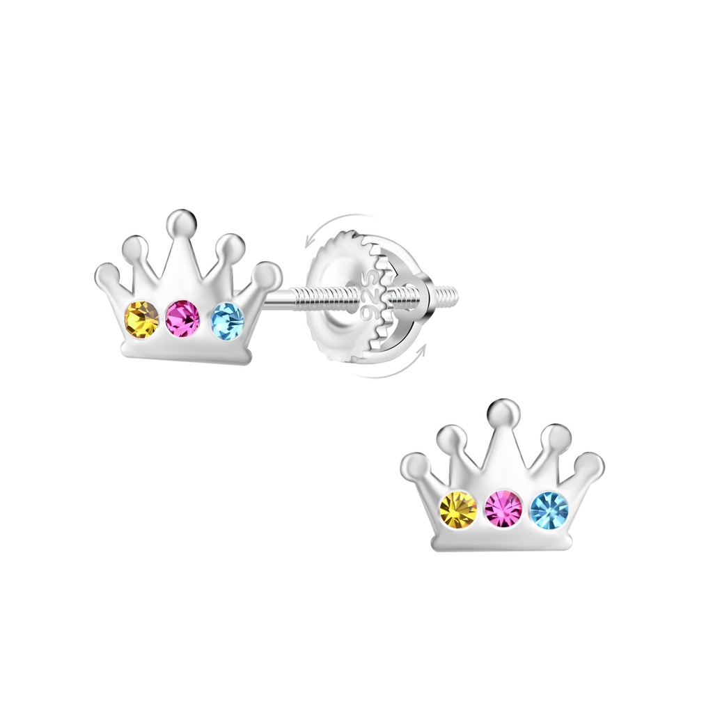 [10036042] Silver Crown Screw Back Earrings
