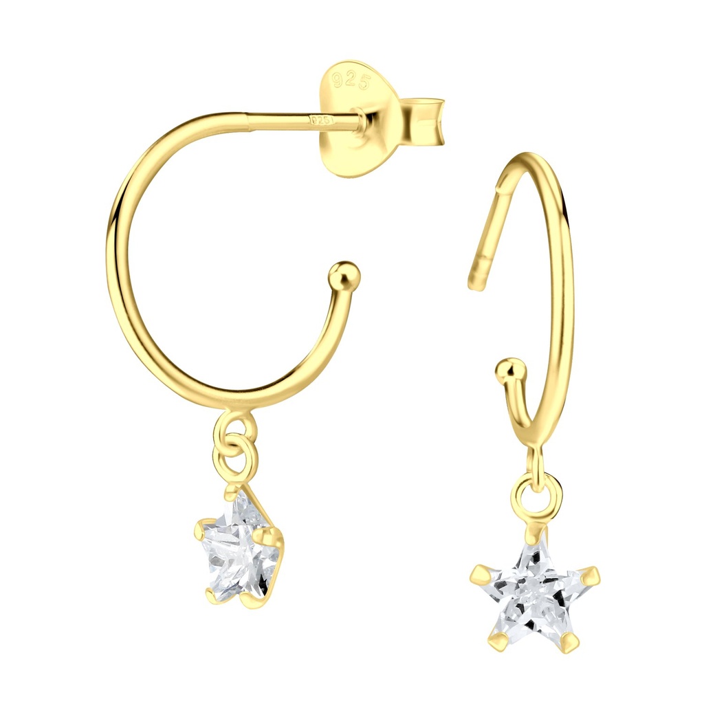 Puces d'oreilles demi-crochet étoile en argent