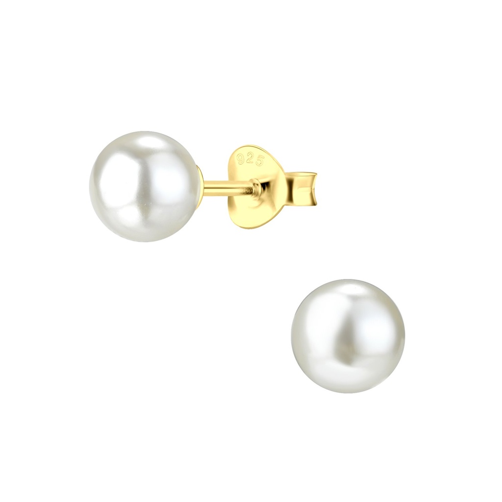 [10035941] 6mm Pearl Silver Stud Earrings