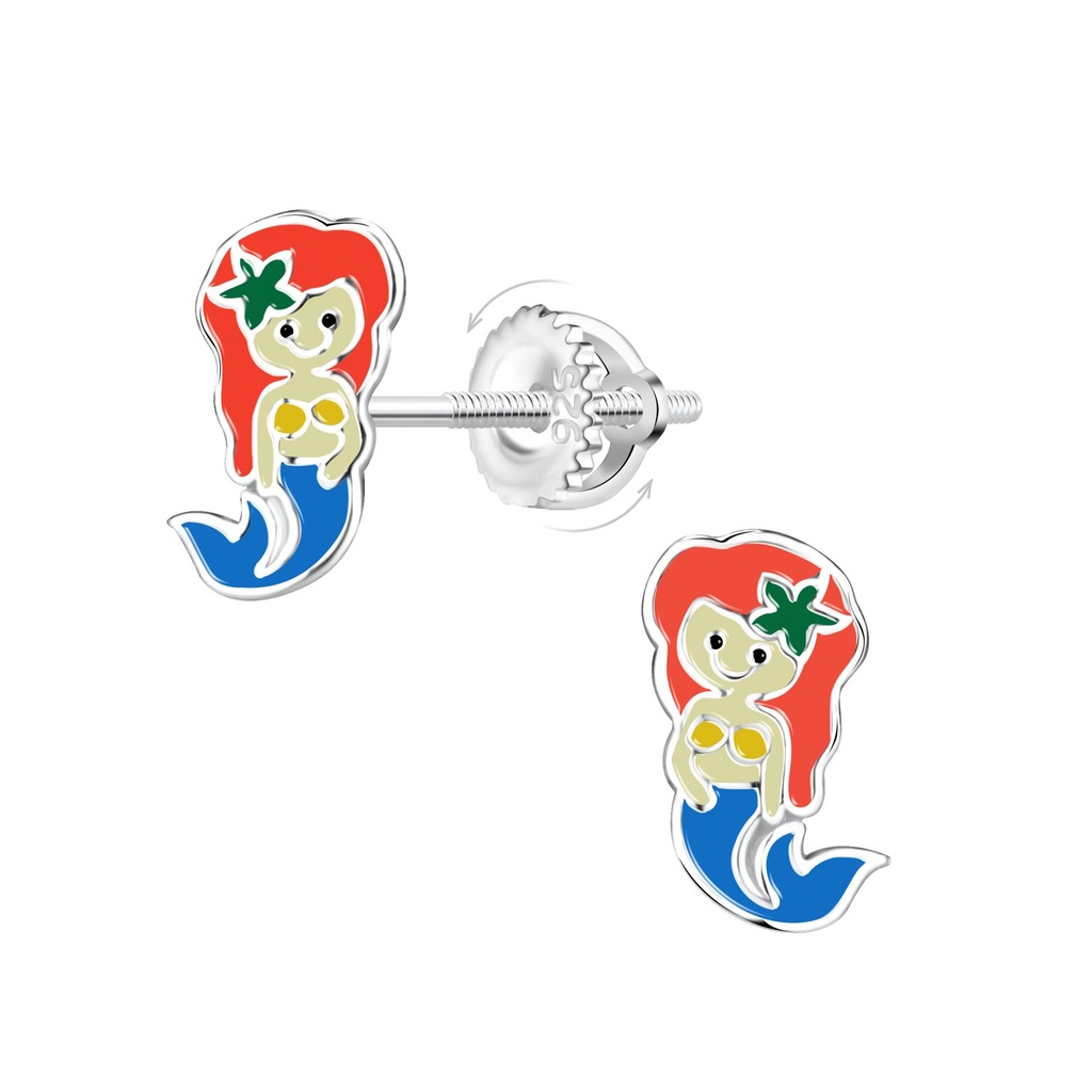 [10036015] Silver Mermaid Screw Back Earrings