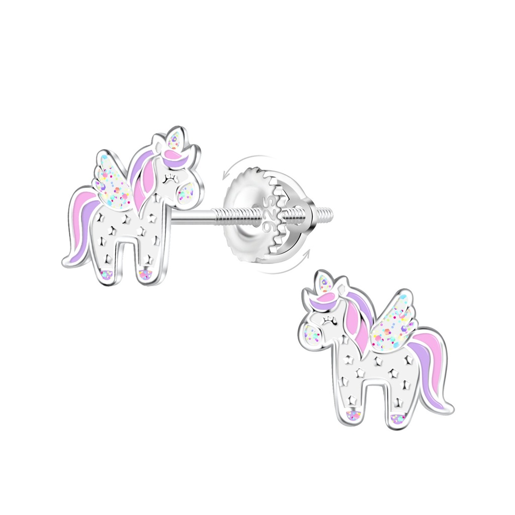 [10033484] Silver Unicorn Screw Back Earrings