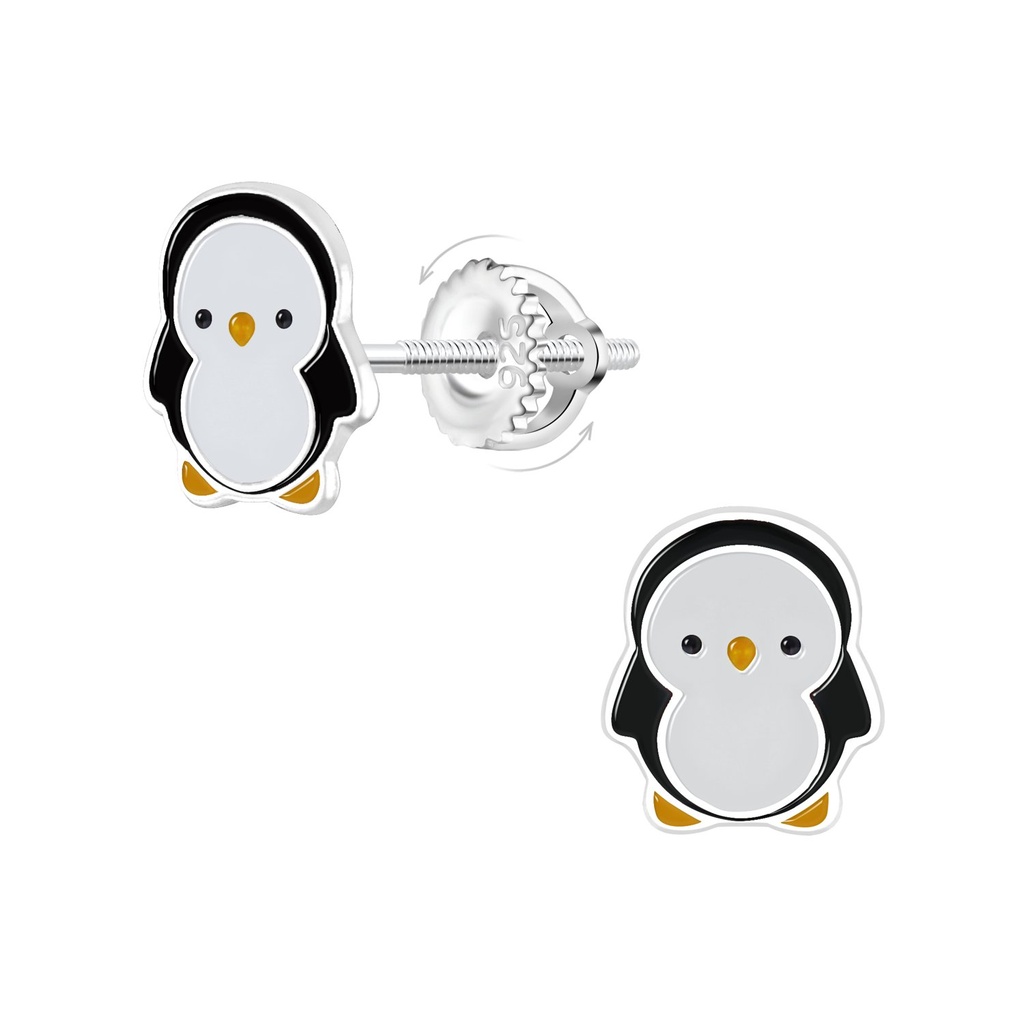 [10033458] Boucles d'oreilles à fermoir à vis pingouin en argent