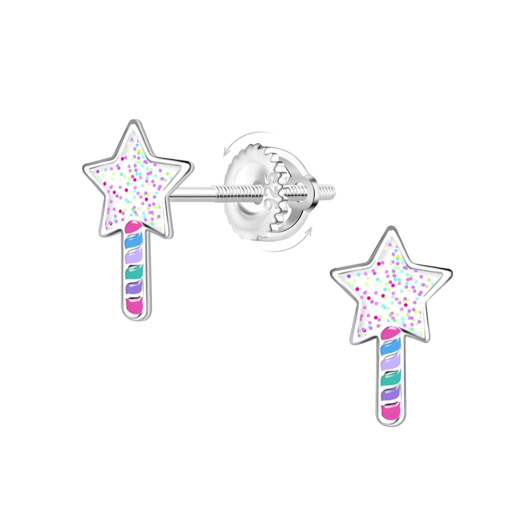 [10036035] Silver Star Screw Back Earrings