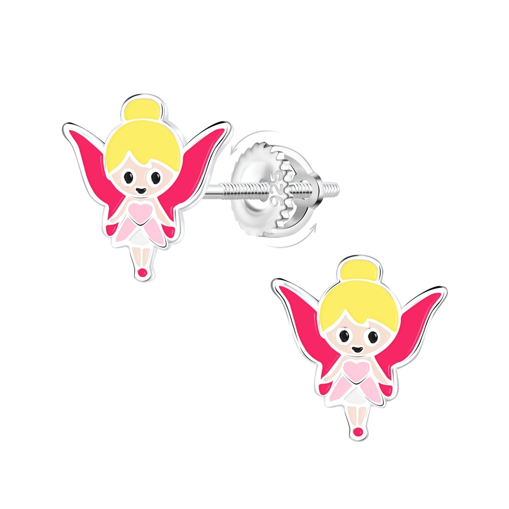 [10032743] Silver Fairy Screw Back Earrings