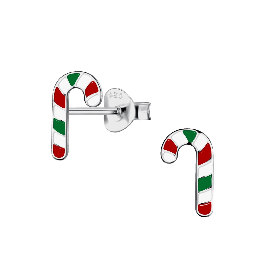 [10033128] Silver Candy Cane Stud Earrings