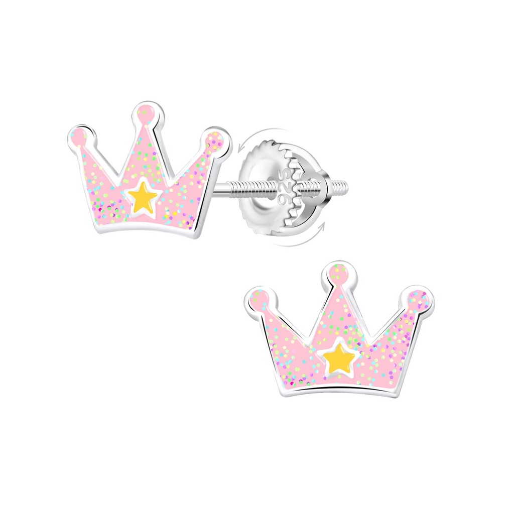[10033841] Boucles d'oreilles à fermoir à vis couronne en argent