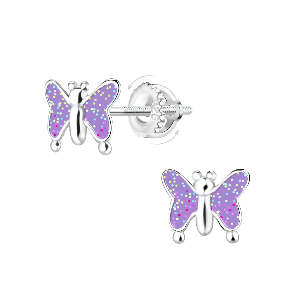 [10036011] Silver Butterfly Screw Back Earrings