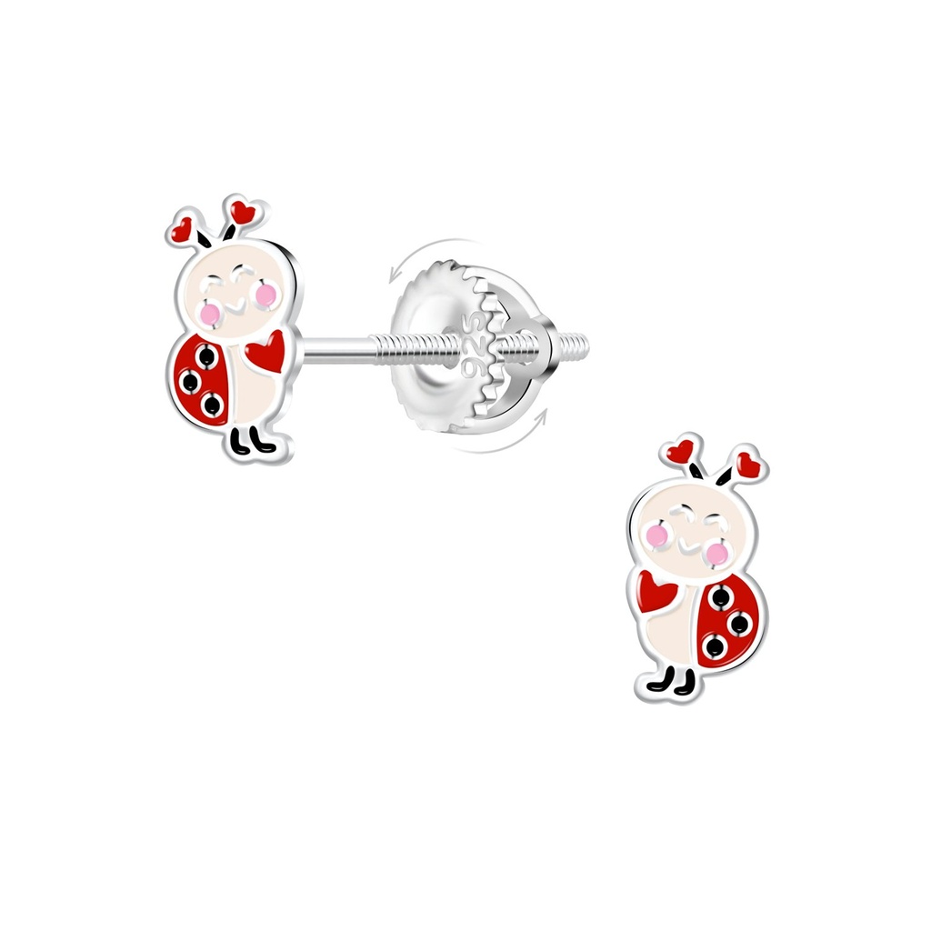 [10032741] Boucles d'oreilles à fermoir à vis coccinelle en argent