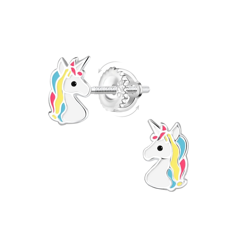 [10032750] Silver Unicorn Screw Back Earrings
