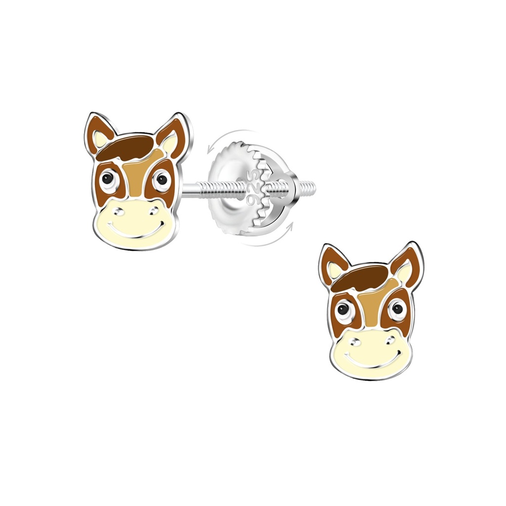 [10032737] Silver Horse Screw Back Earrings