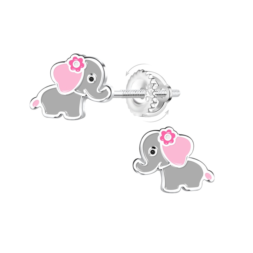 [10036016] Silver Elephant Screw Back Earrings