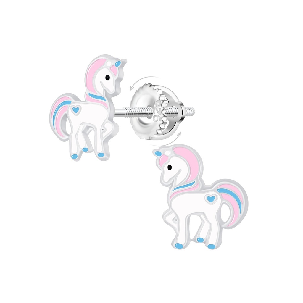 [10036010] Silver Unicorn Screw Back Earrings