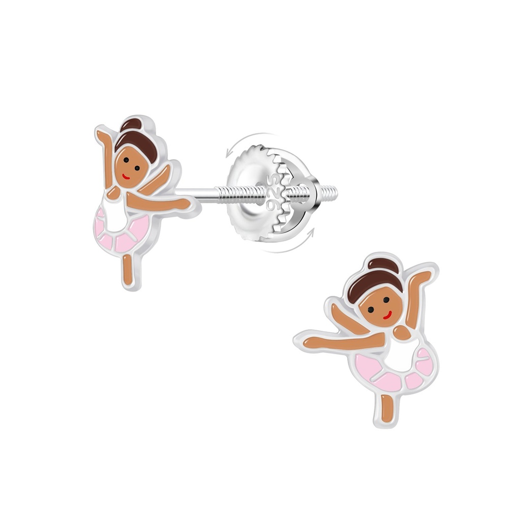 [10032748] Silver Ballerina Screw Back Earrings