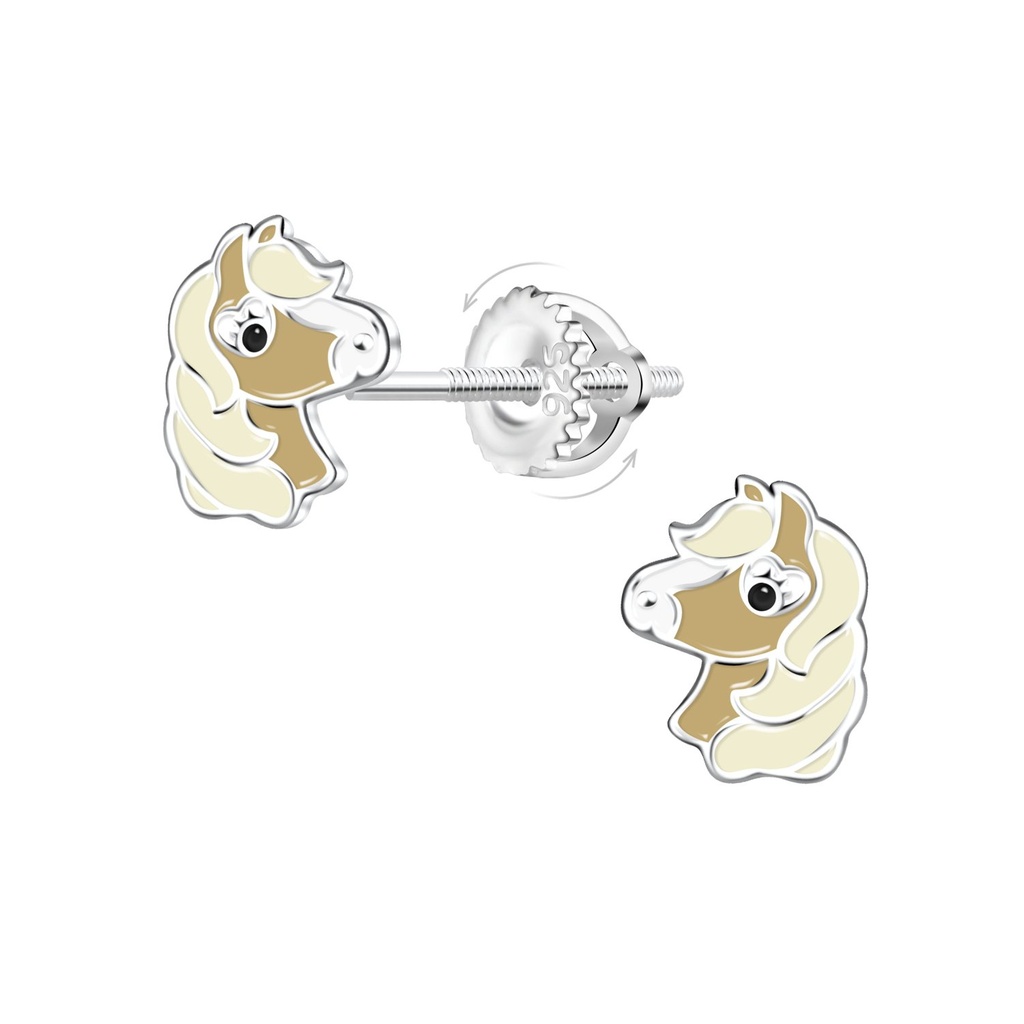 [10032736] Silver Horse Screw Back Earrings