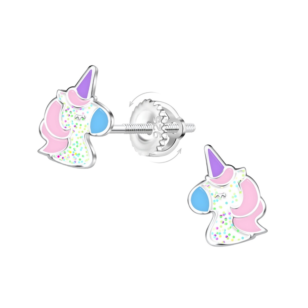 [10036045] Silver Unicorn Screw Back Earrings