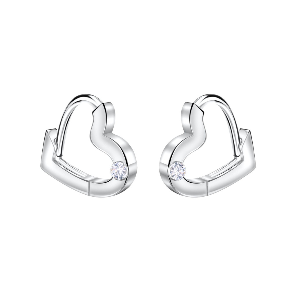 [10034445] 11mm Silver Heart Huggie Earrings