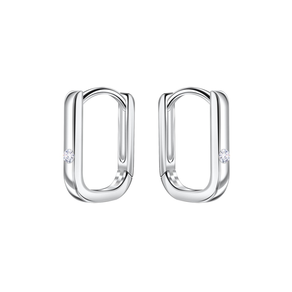 [10034451] Créoles huggie pierre unique en argent 10 mm