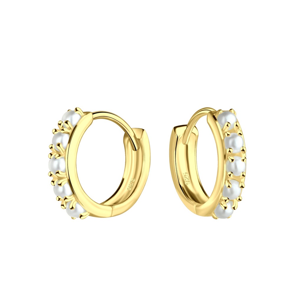 [10029462] 12mm Silver Pearl Huggie Earrings
