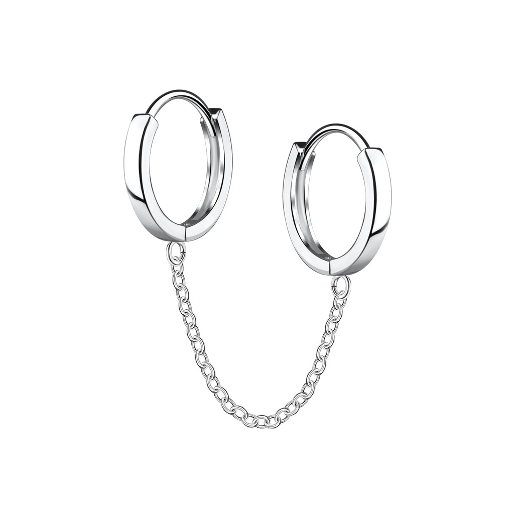 [10034289] Créoles huggie doubles en argent 13 mm avec chaîne