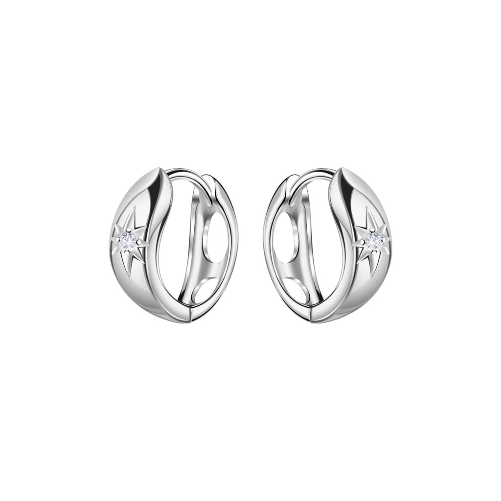 [10034152] 12mm Silver Geometric Huggie Earrings