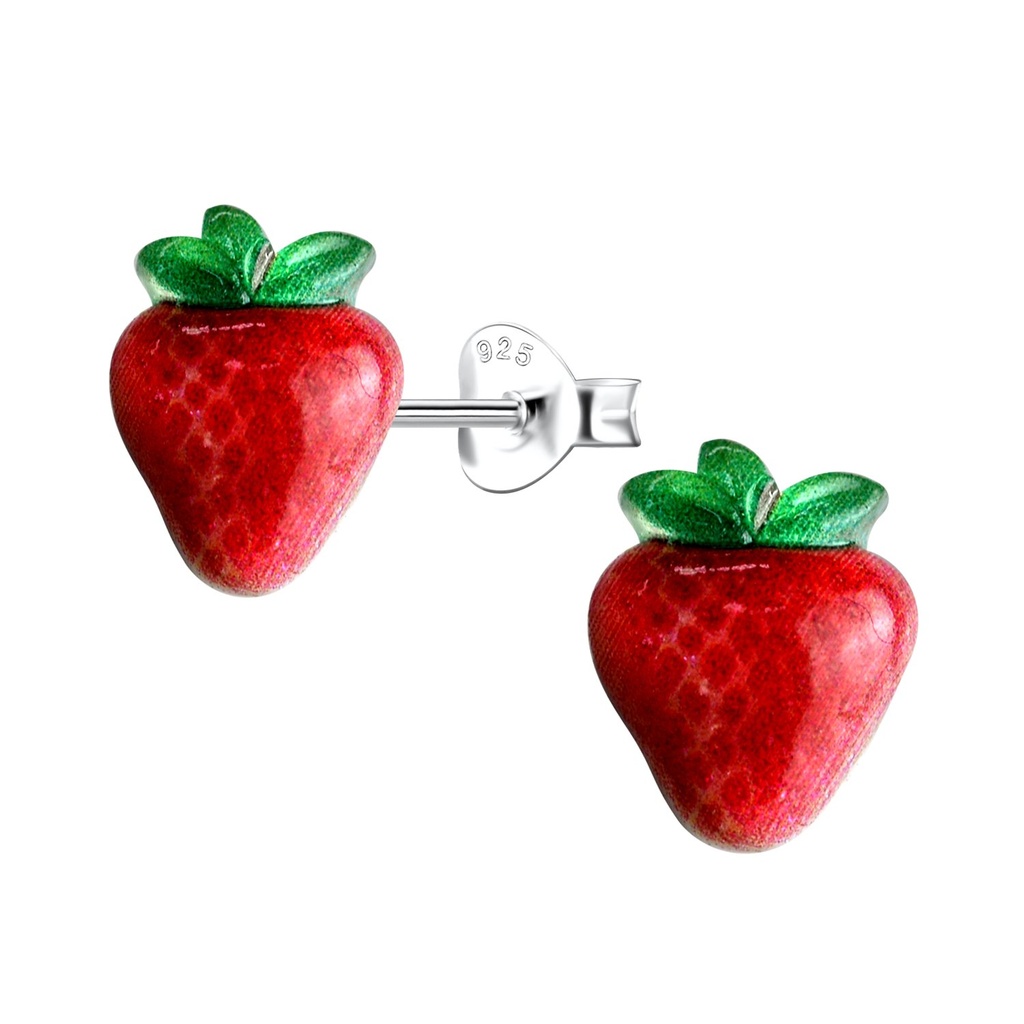 Puces d'oreilles en argent avec fraise en résine