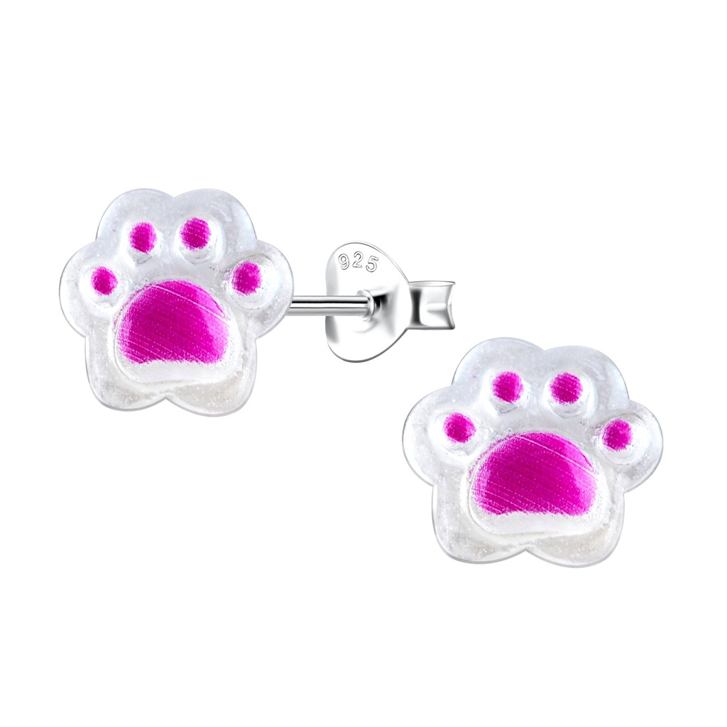 Silver Stud Earrings with Resin Paw Print