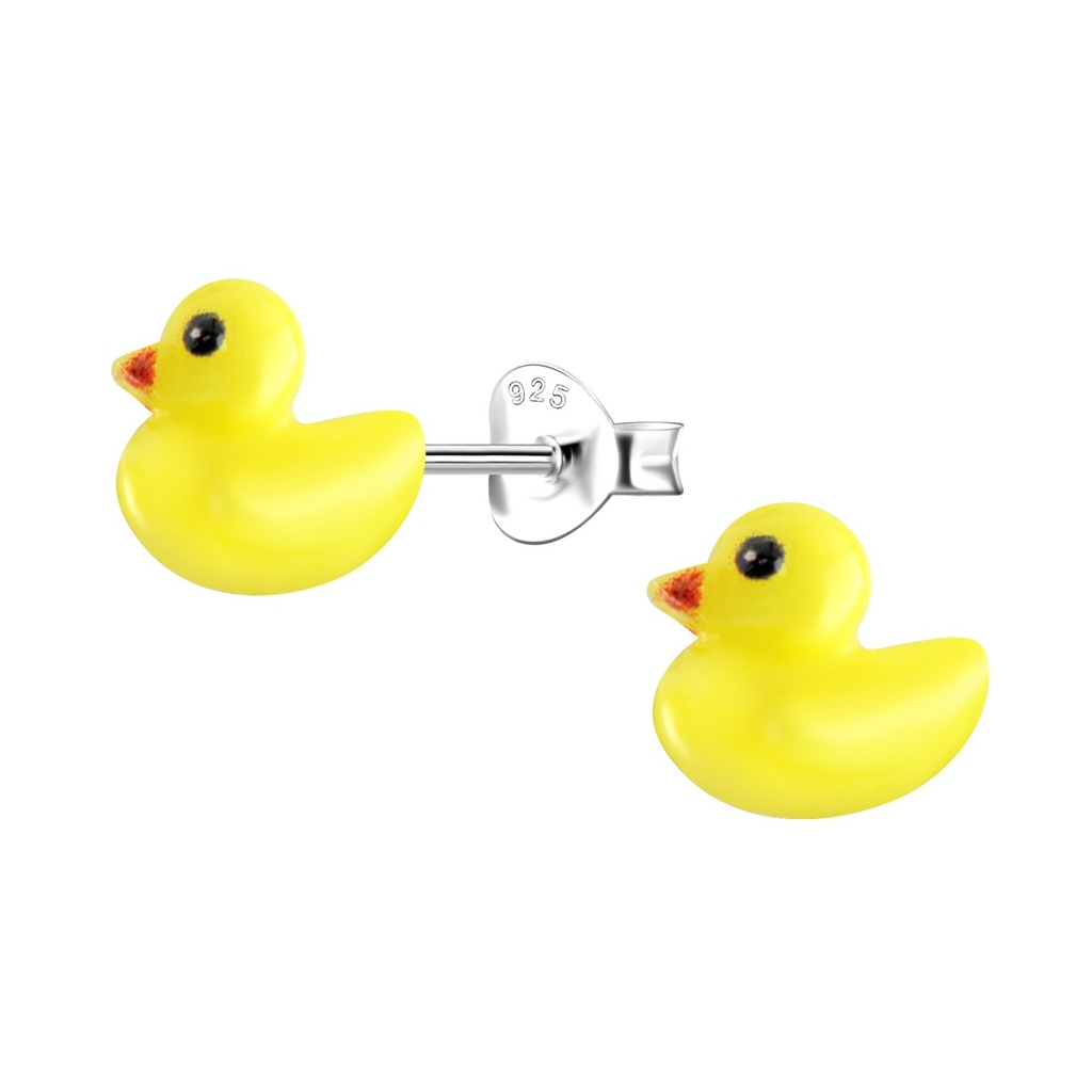 Puces d'oreilles en argent avec canard en résine