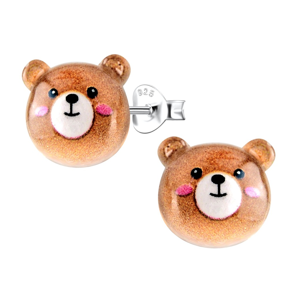 Puces d'oreilles en argent avec ours en résine
