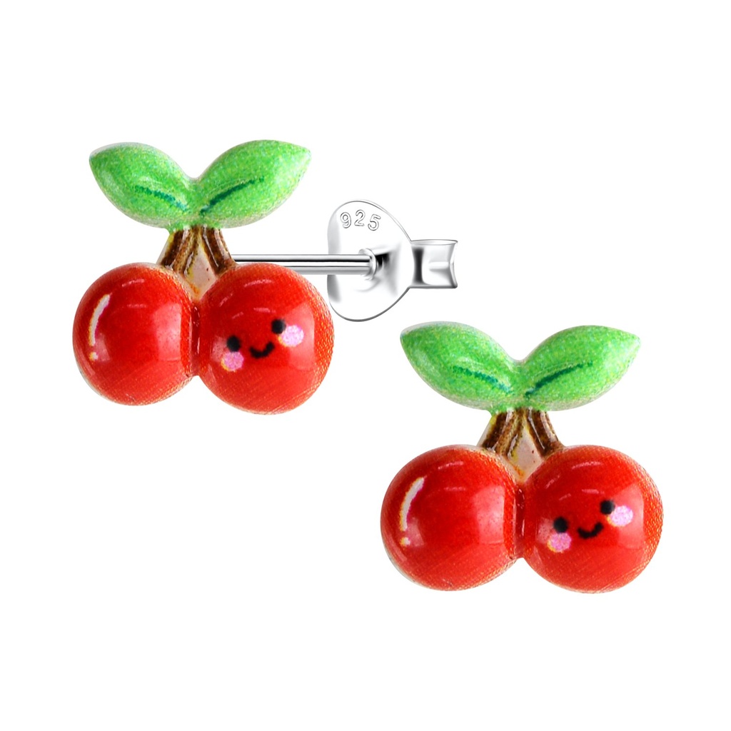 Puces d'oreilles en argent avec cerise en résine