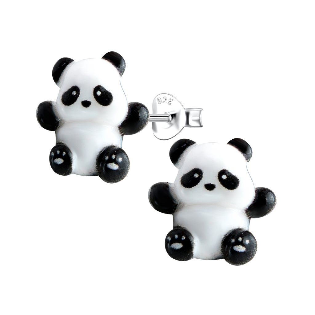Puces d'oreilles en argent avec panda en résine