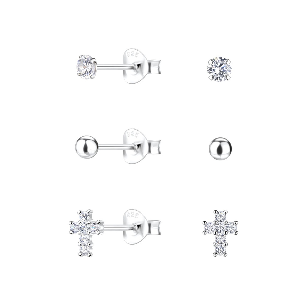 Lot de puces d'oreilles croix en argent