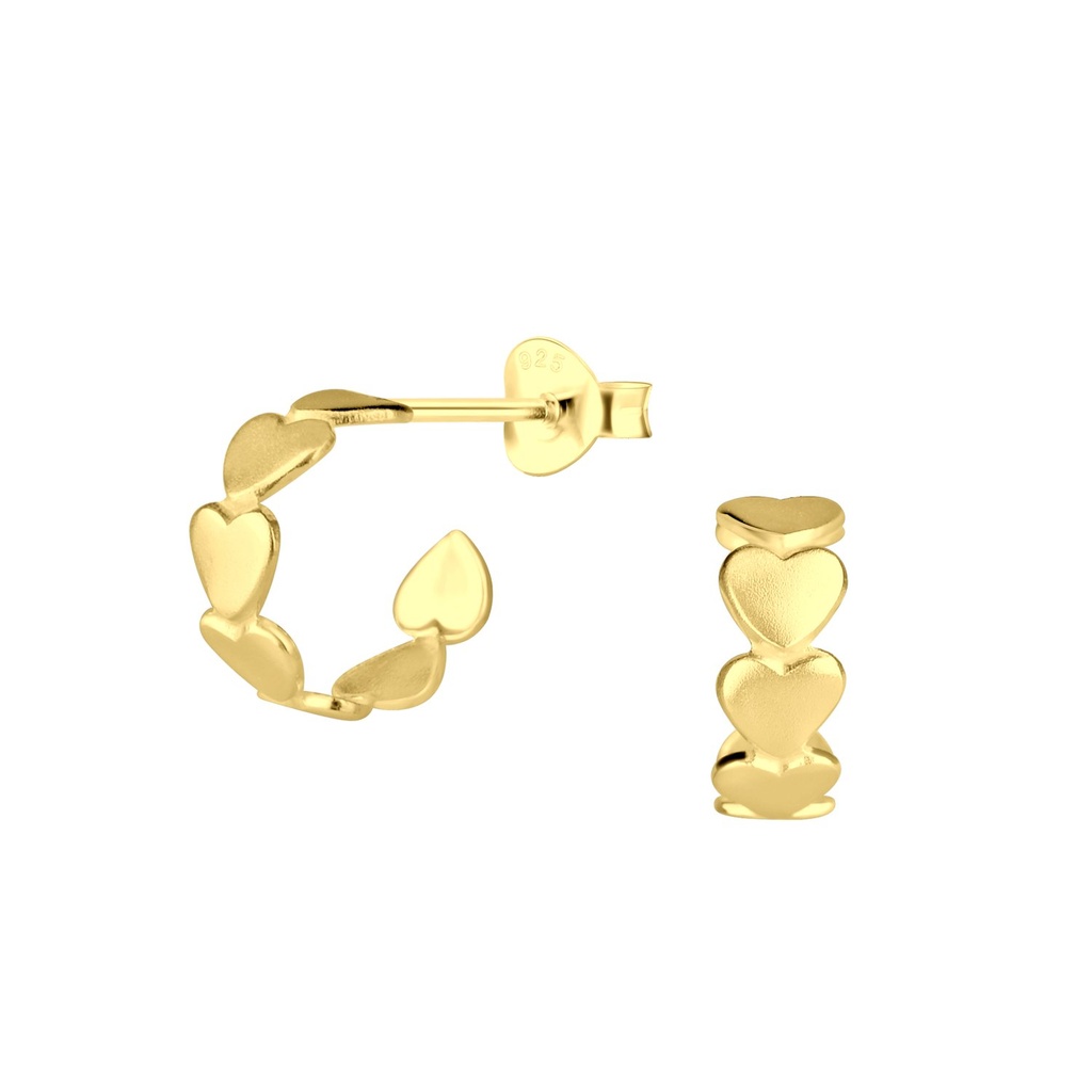 Silver Heart Half Hoop Stud Earrings