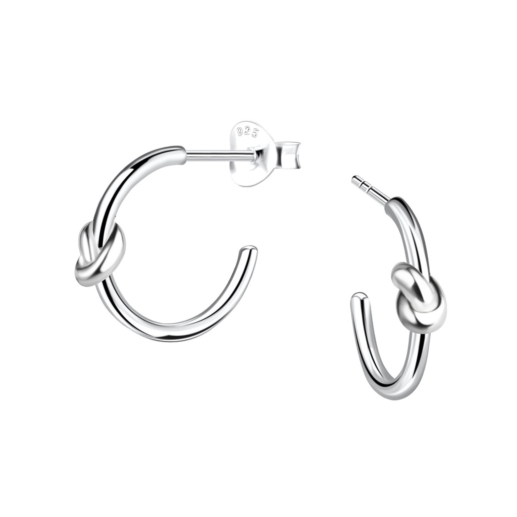 Silver Knot Half Hoop Stud Earrings 