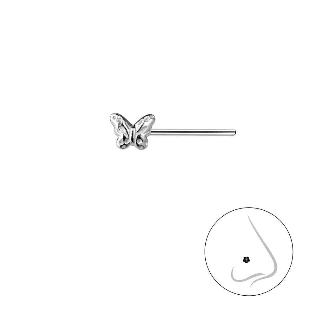 [10033633] Silver Butterfly Nose Stud 