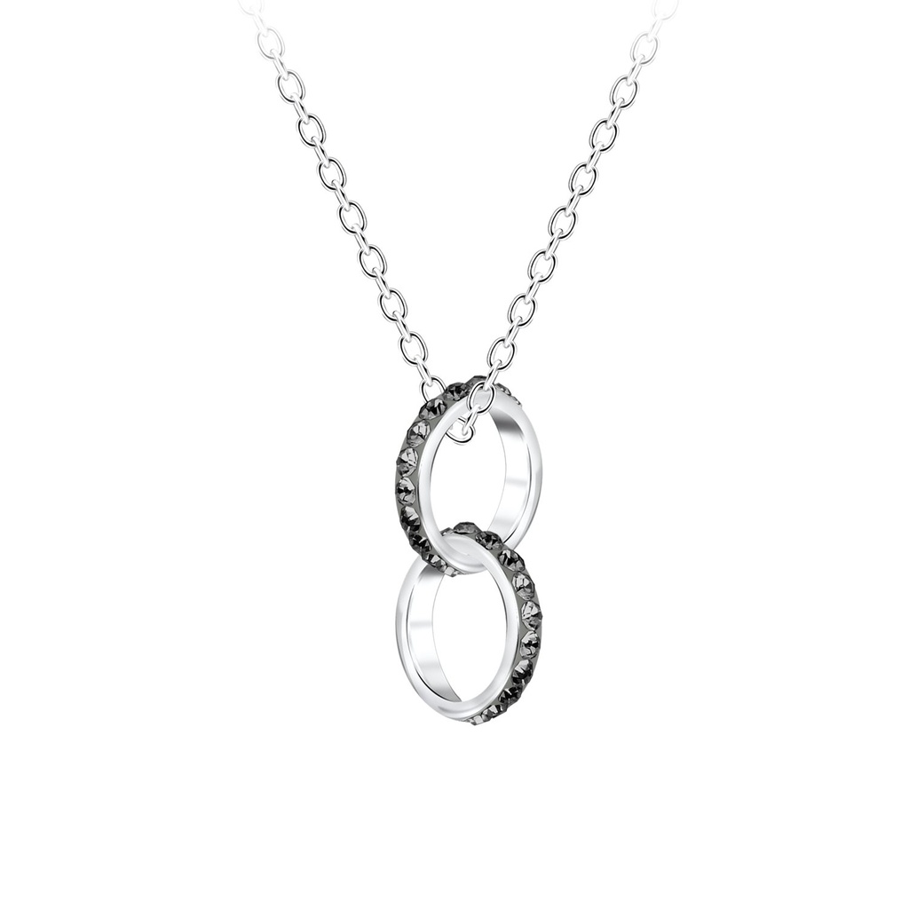 [10033925] Silver Circle Crystal Necklace (Black Diamond)