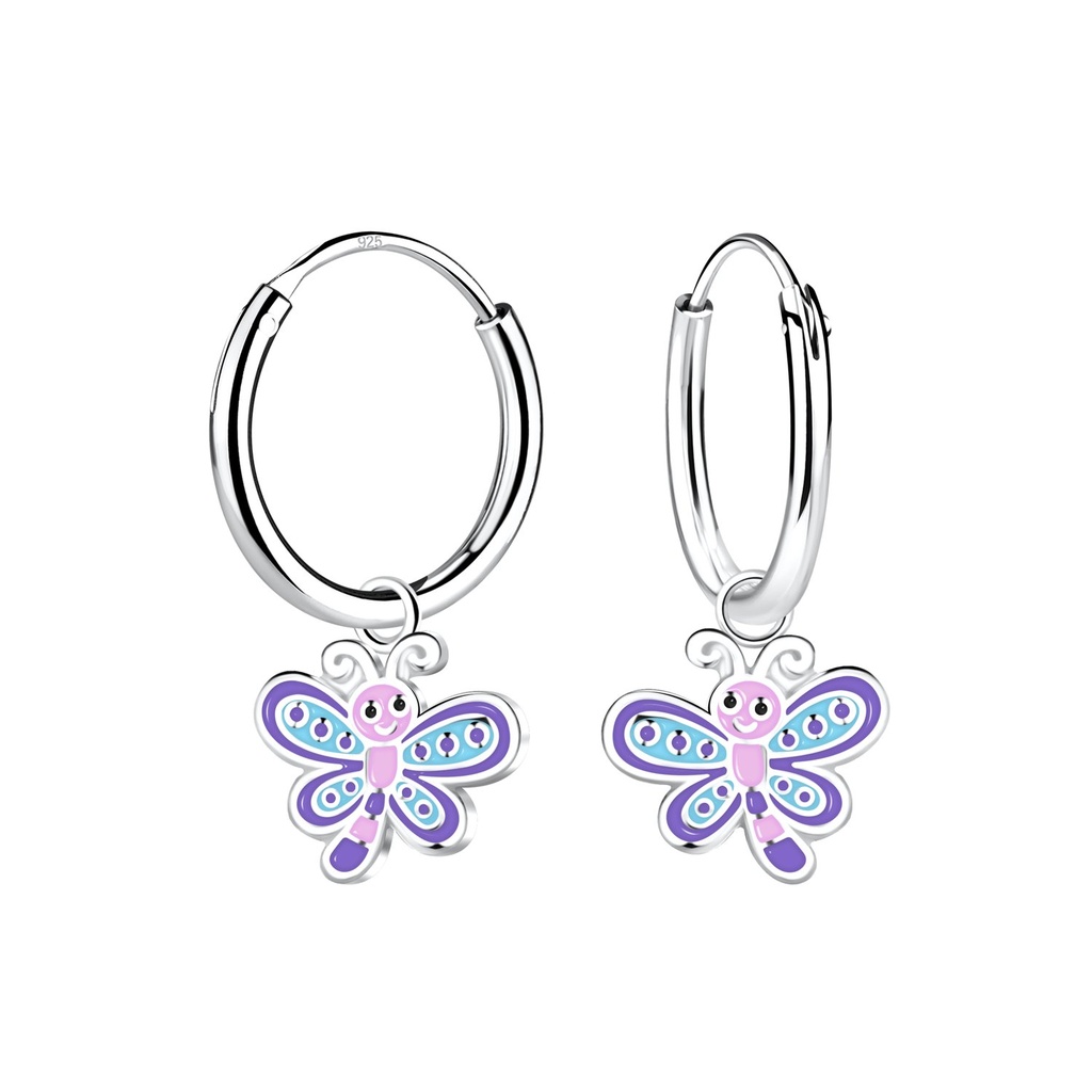 Silver Dragonfly Charm Hoop Earrings
