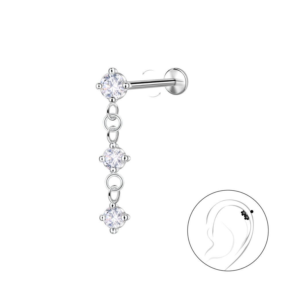 Labret en titane avec pierres pendantes en argent