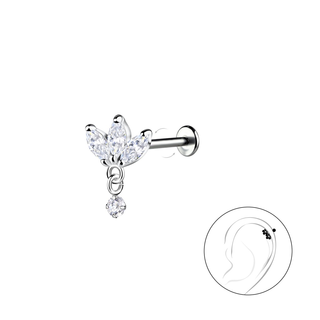 [10034622] Labret en titane avec fleur en argent (1.2X6 mm)