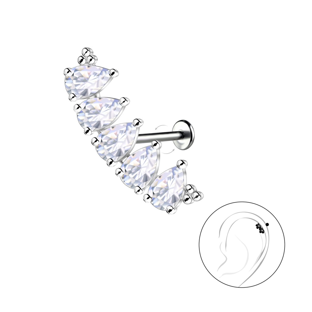 [10034847] Labret en titane avec motif géométrique en argent (1.2X6 mm)