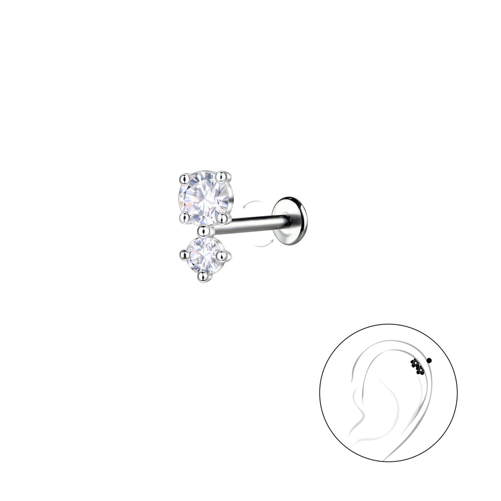 [10034620] Labret en titane avec pierres doubles en argent (1.2X6 mm)