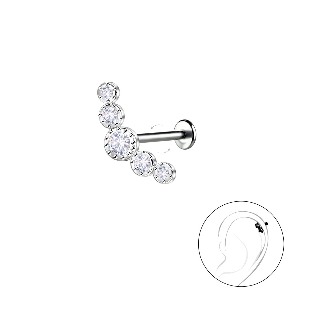 Labret en titane avec motif géométrique en argent