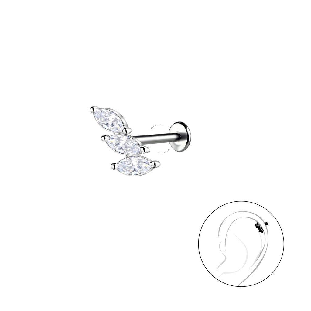 Labret en titane avec motif géométrique en argent