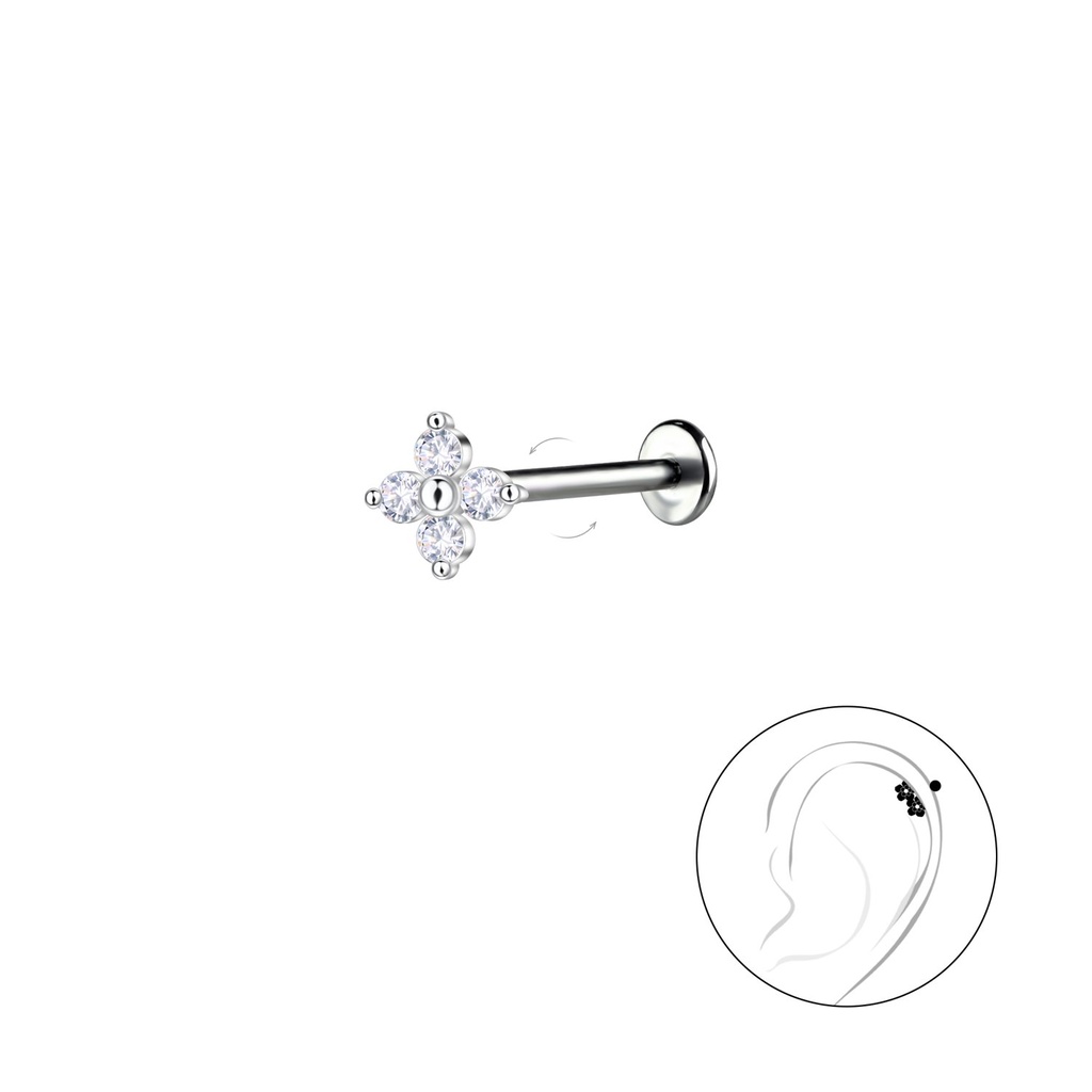 [10034617] Labret en titane avec fleur en argent (1.2X6 mm)