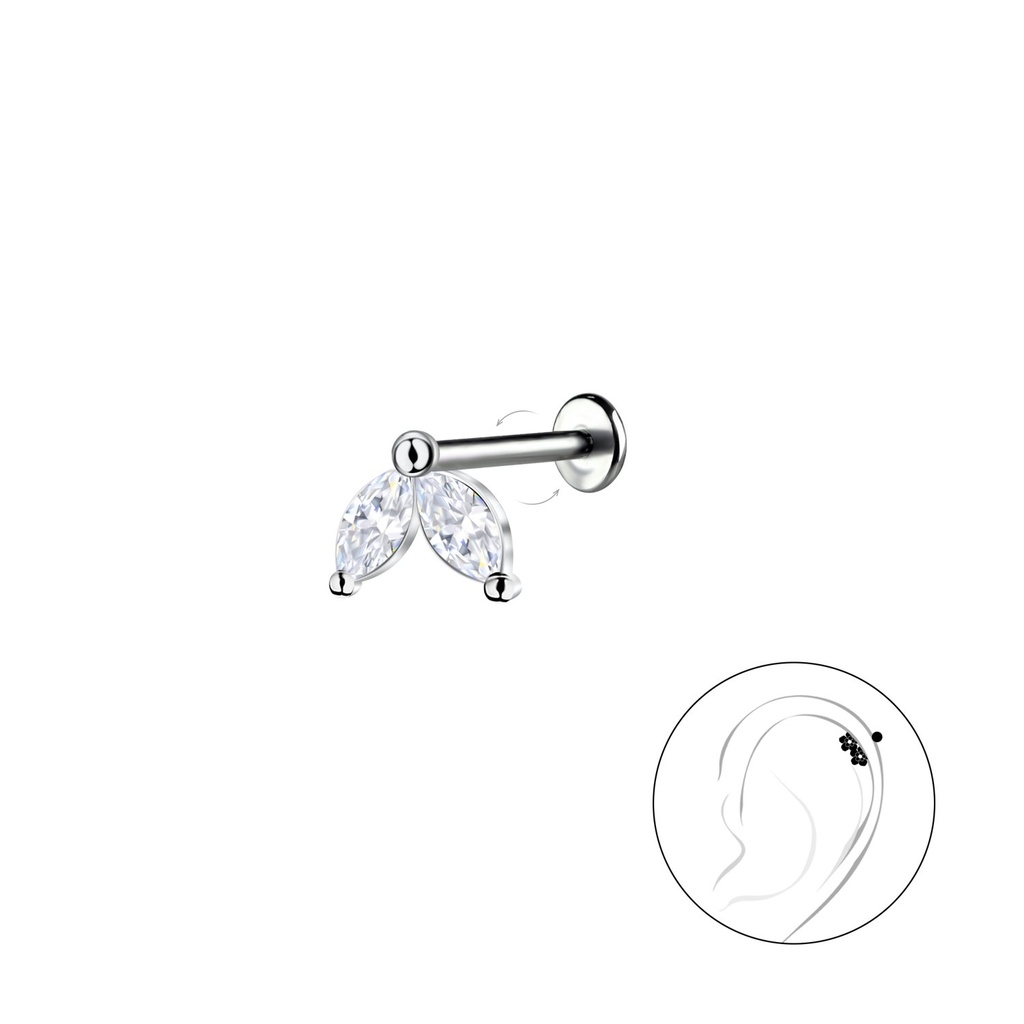 Labret en titane avec motif géométrique en argent