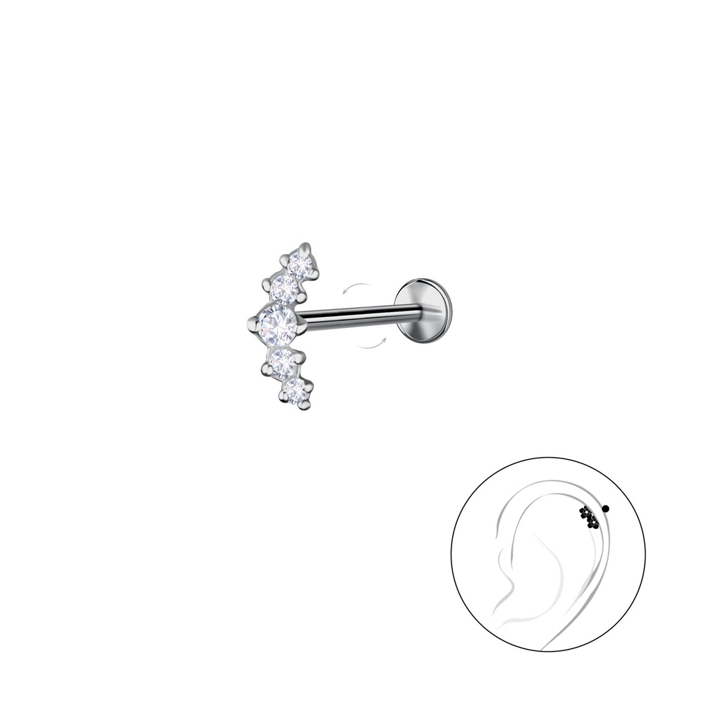 Labret en titane avec motif géométrique en argent